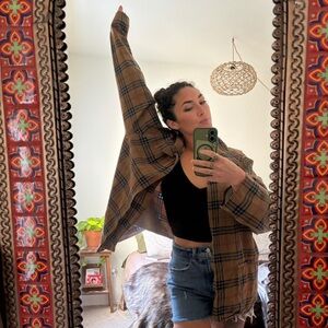 Sag Harbor Tan brown plaid flannel jacket zip up